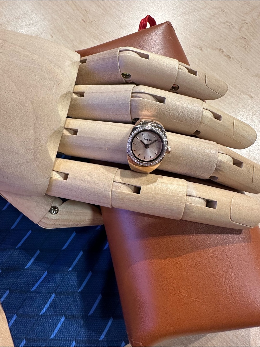 Fossil Women’s Rose-Gold Crystal Accent Stainless Steel Ring Watch